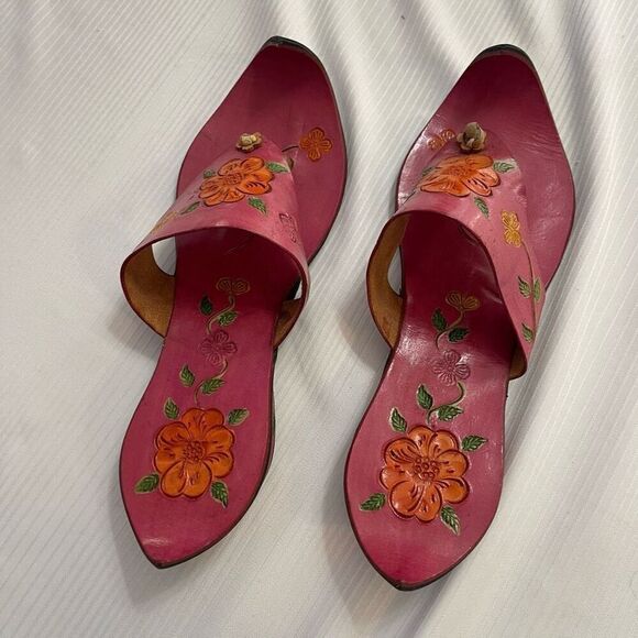 Women Shoes Leather Handmade Indian Khussa Jutties Flat Sandals Euro 36 US 7 - Picture 5 of 7
